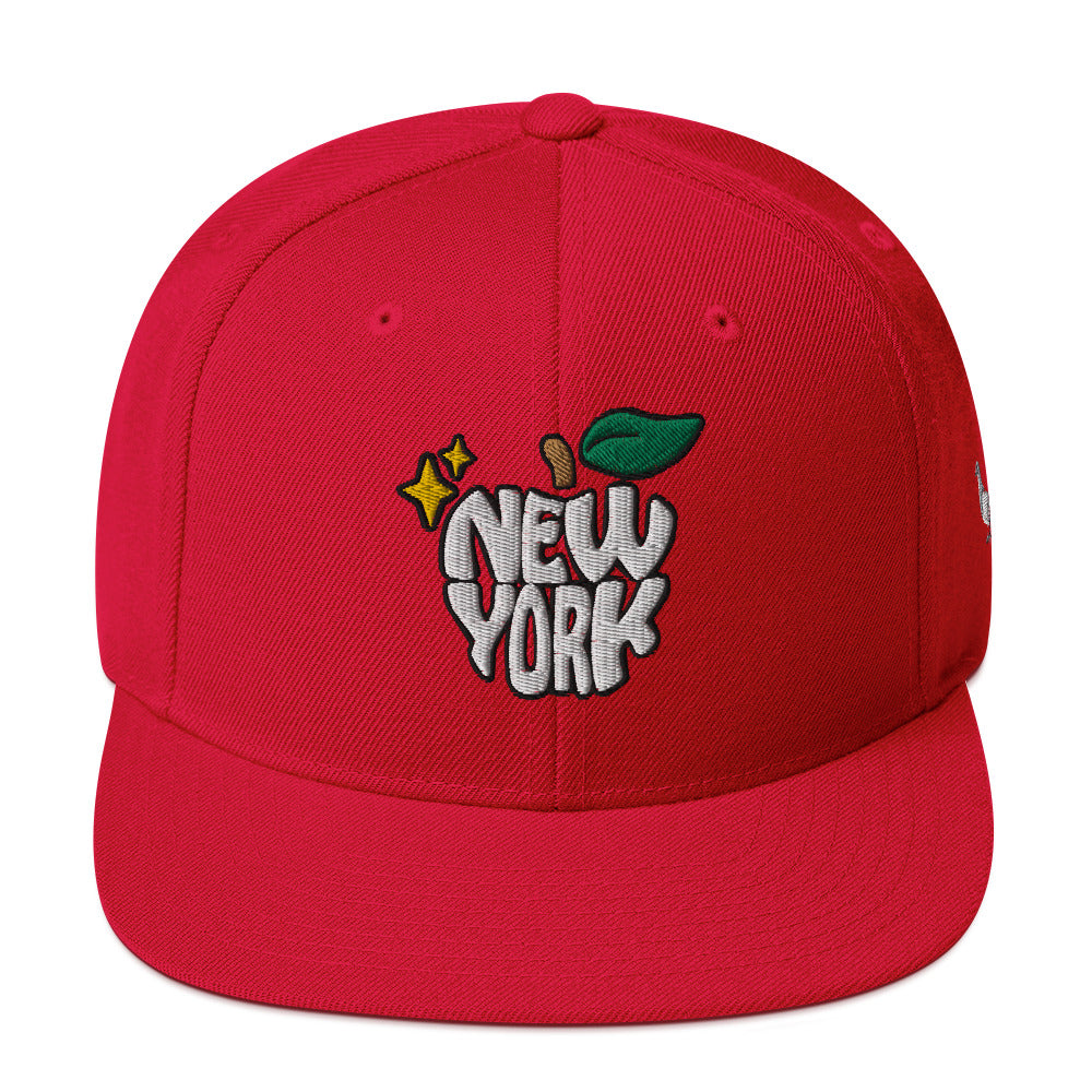 New York Apple Logo Embroidered Red Snapback Hat (Pigeon) Scattered Streetwear