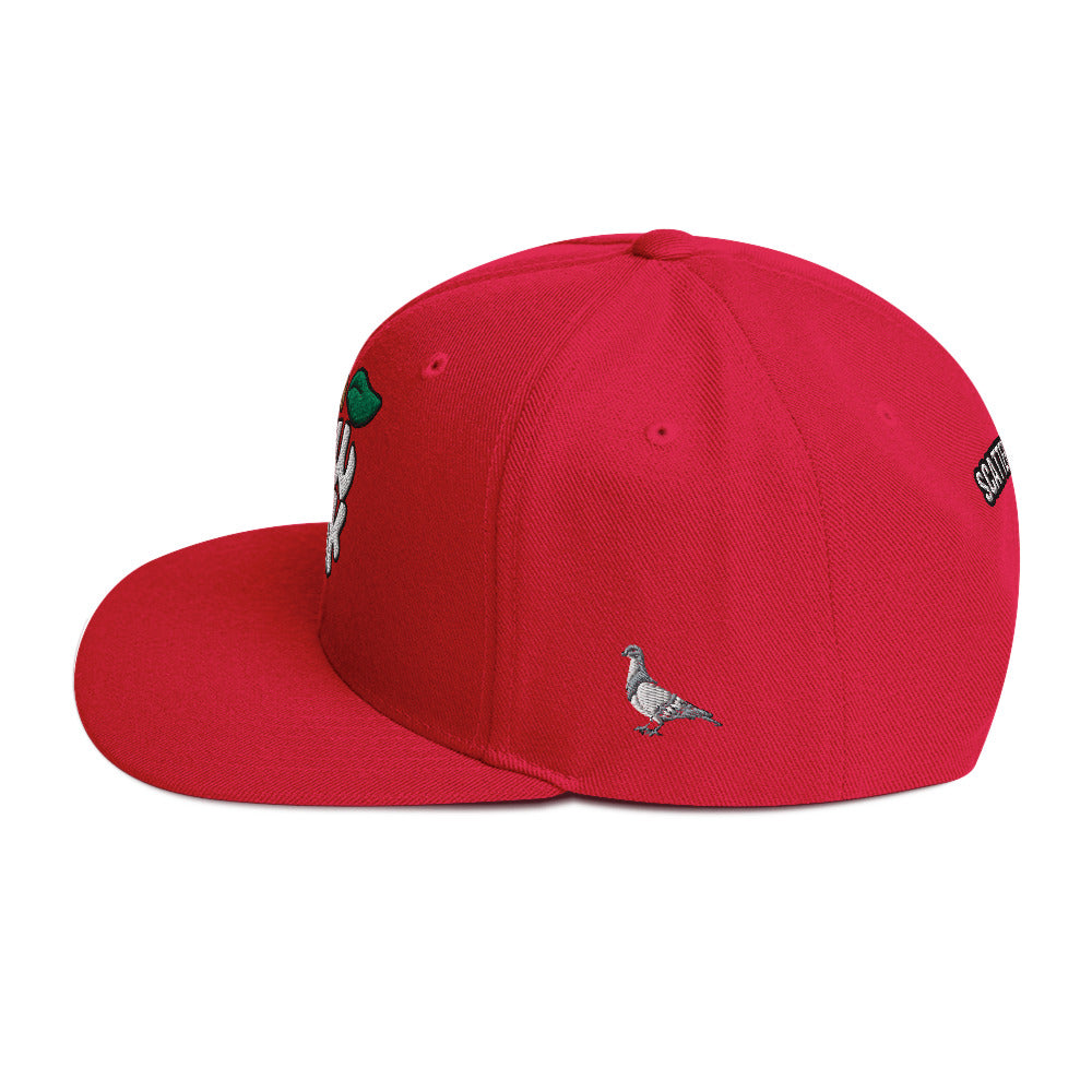 New York Apple Logo Embroidered Red Snapback Hat (Pigeon) Scattered Streetwear