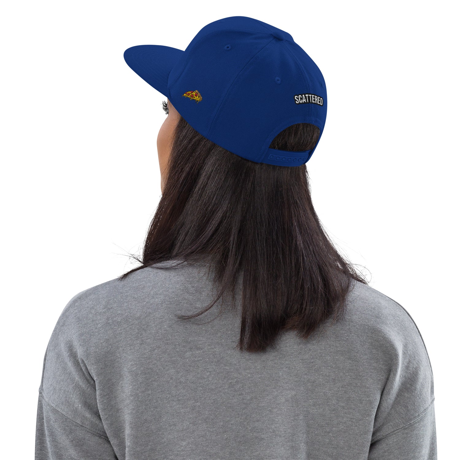 New York Apple Logo Embroidered Royal Blue Snapback Hat (Pizza) Scattered Streetwear