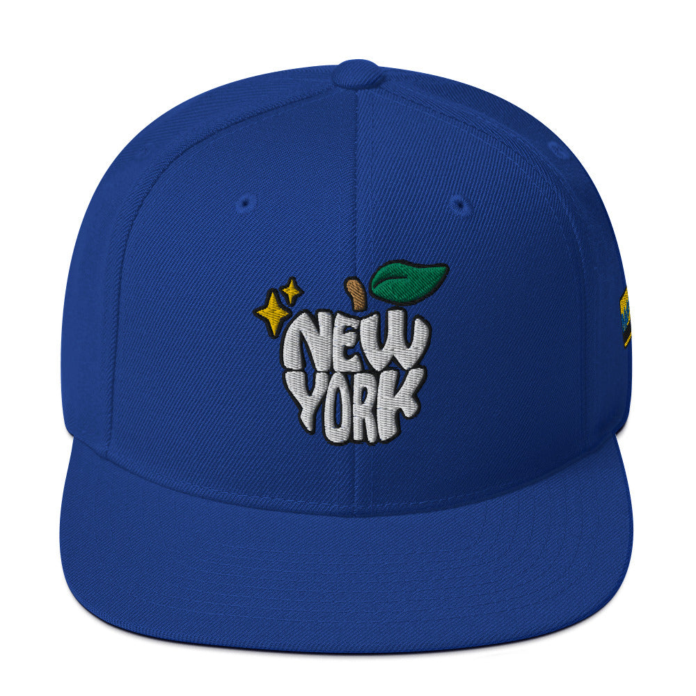 New York Apple Logo Embroidered Royal Blue Snapback Hat (Metro Card) Scattered Streetwear