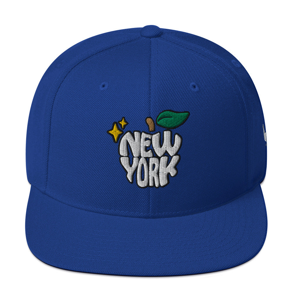 New York Apple Logo Embroidered Royal Blue Snapback Hat (Pigeon) Scattered Streetwear