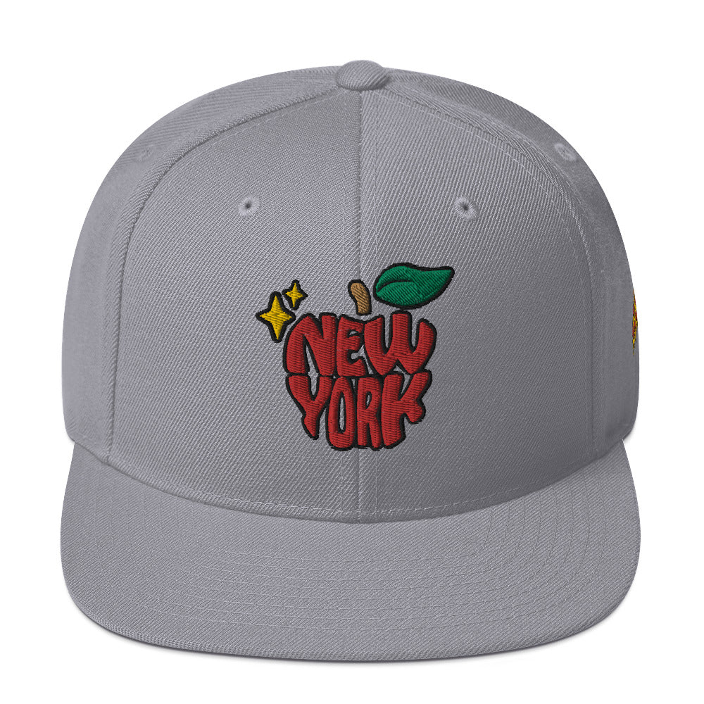 New York Apple Logo Embroidered Grey Snapback Hat (Pizza) Scattered Streetwear