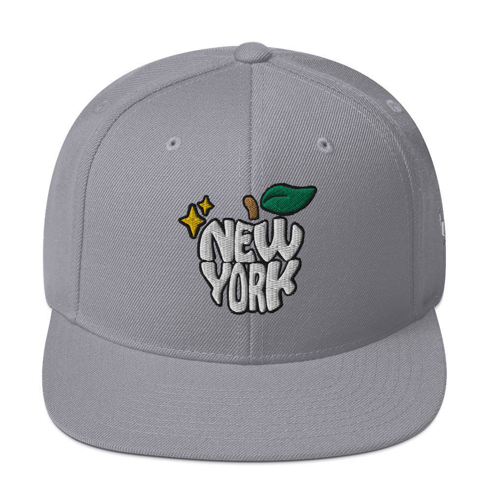 New York Apple Logo Embroidered Grey Snapback Hat (Pigeon) Scattered Streetwear