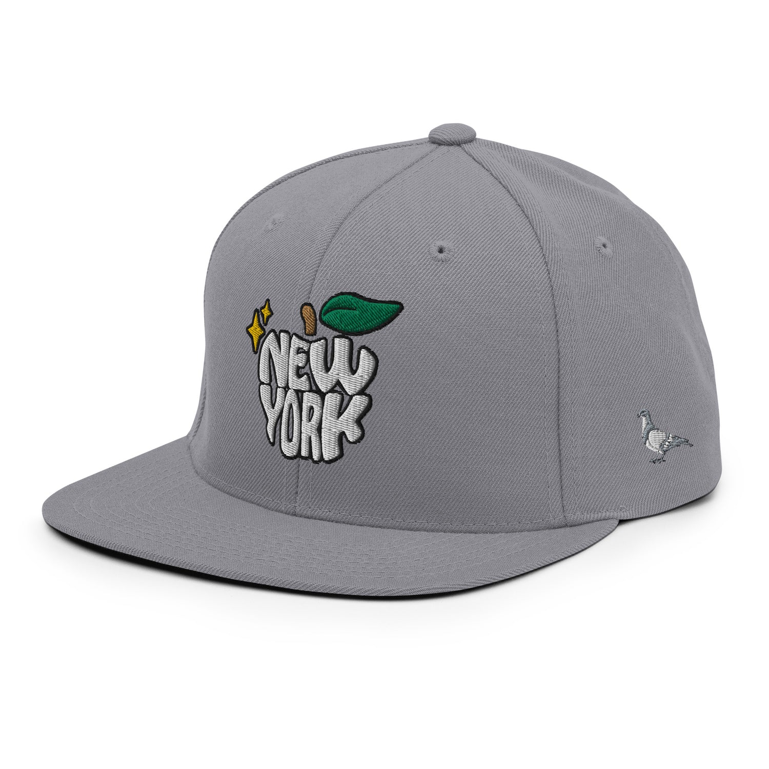 New York Apple Logo Embroidered Grey Snapback Hat (Pigeon) Scattered Streetwear