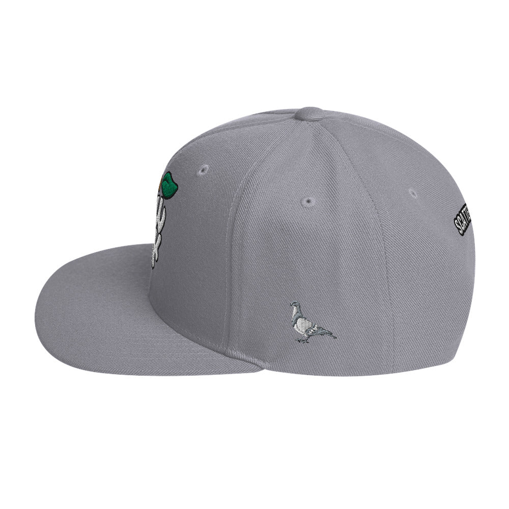 New York Apple Logo Embroidered Grey Snapback Hat (Pigeon) Scattered Streetwear