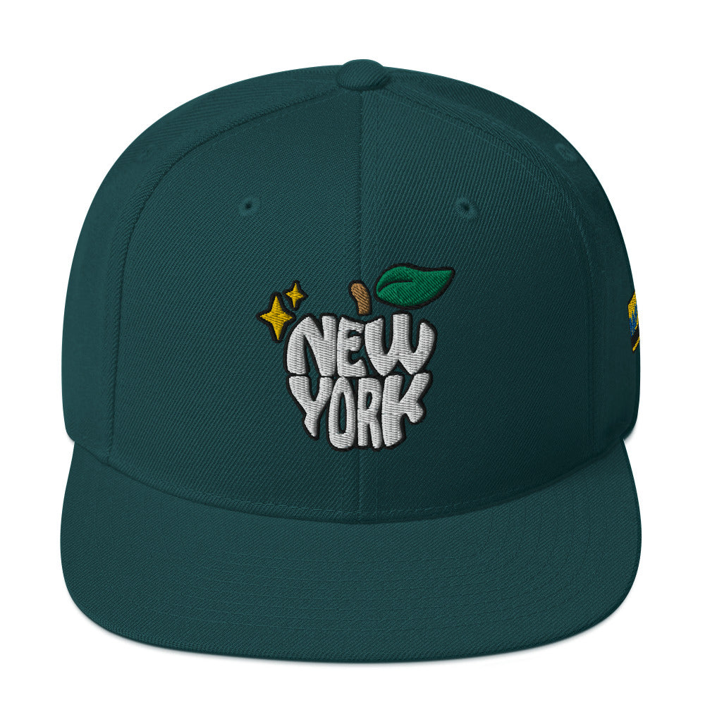 New York Apple Logo Embroidered Spruce Green Snapback Hat (Metro Card) Scattered Streetwear