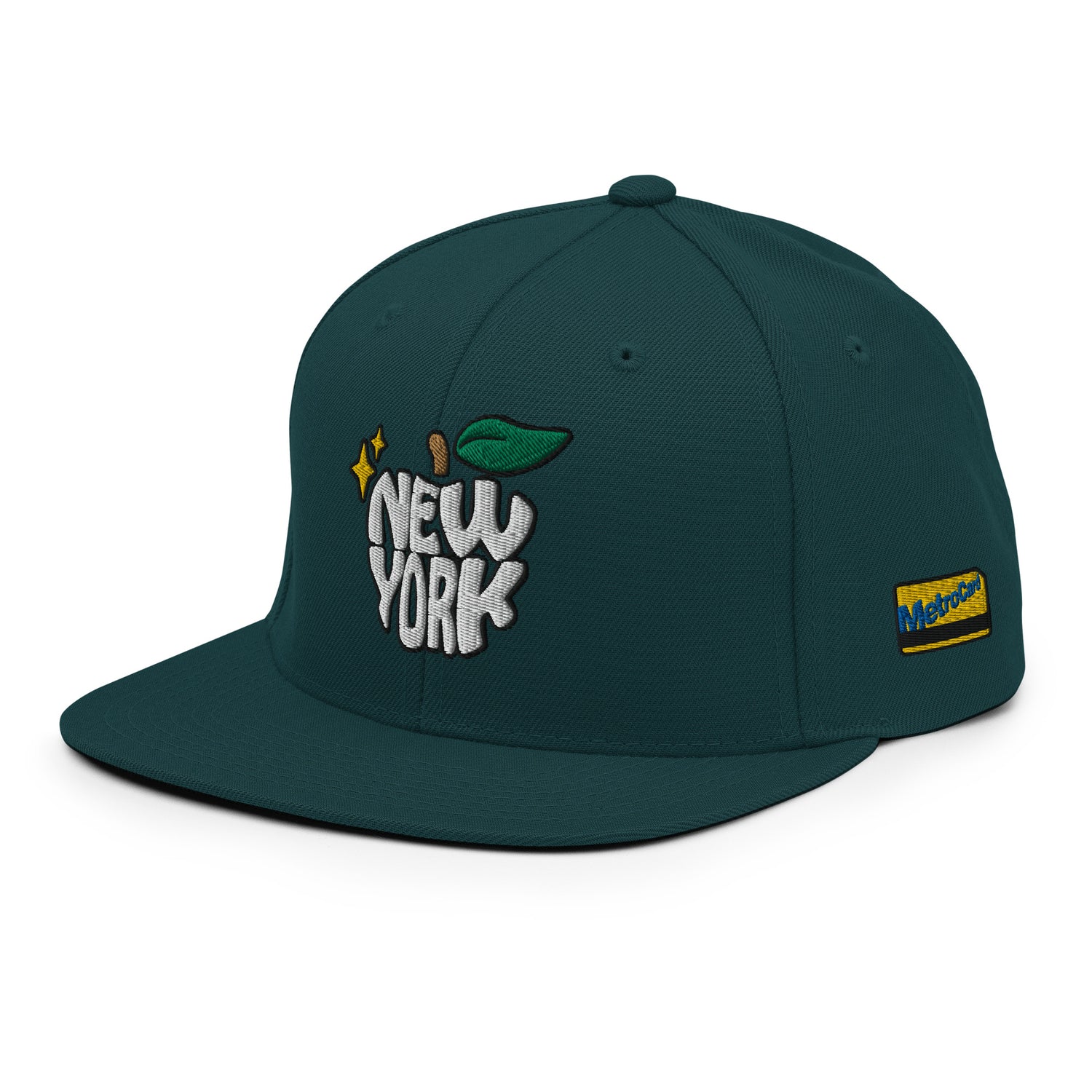 New York Apple Logo Embroidered Spruce Green Snapback Hat (Metro Card) Scattered Streetwear