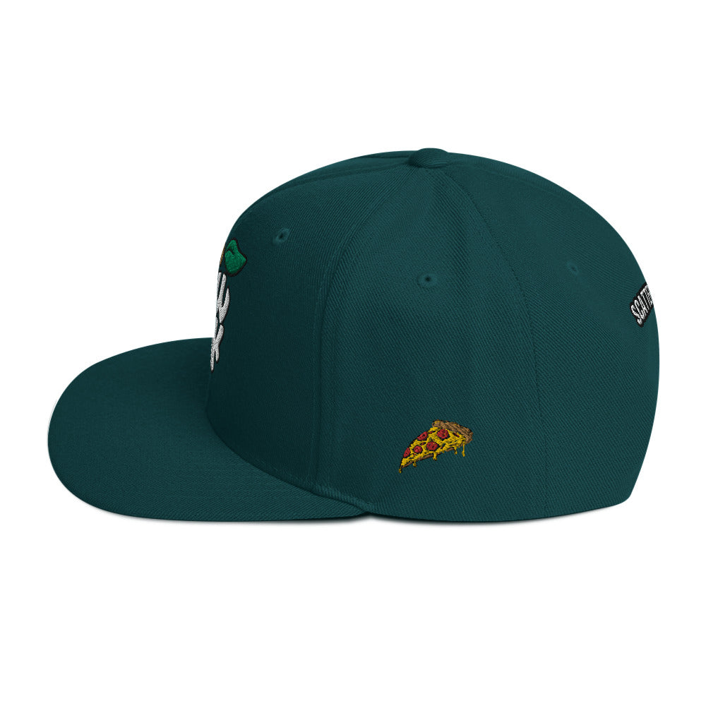 New York Apple Logo Embroidered Spruce Green Snapback Hat (Pizza) Scattered Streetwear