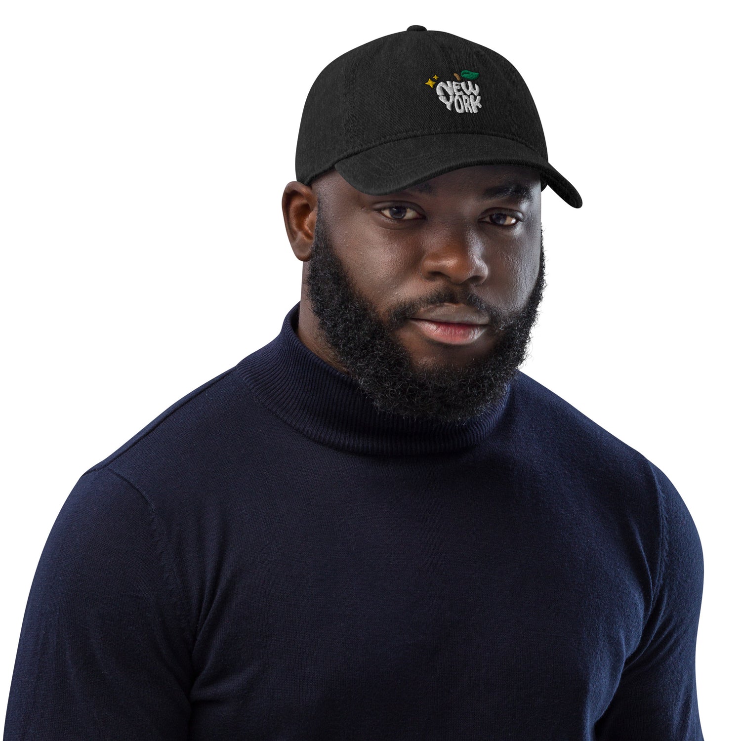 New York Apple Logo Embroidered Black Denim Hat Scattered Streetwear