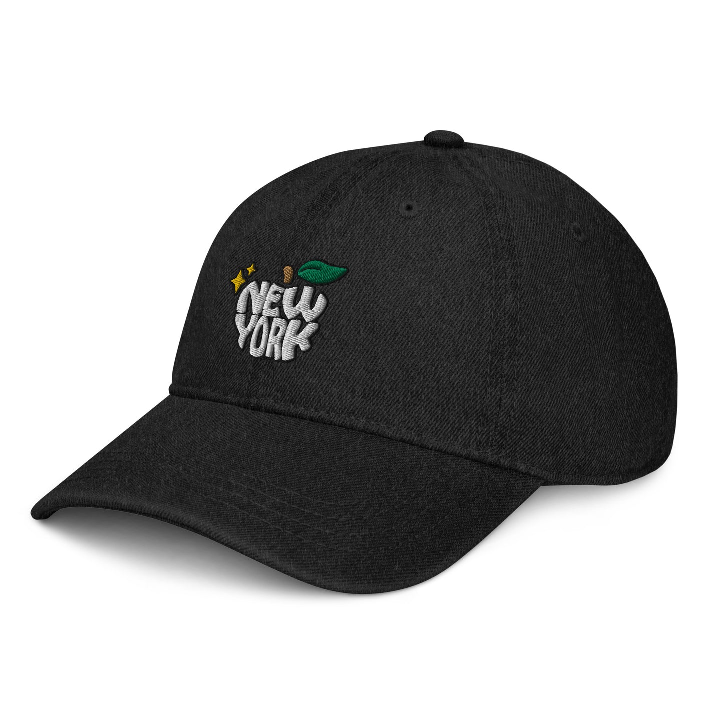 New York Apple Logo Embroidered Black Denim Hat Scattered Streetwear