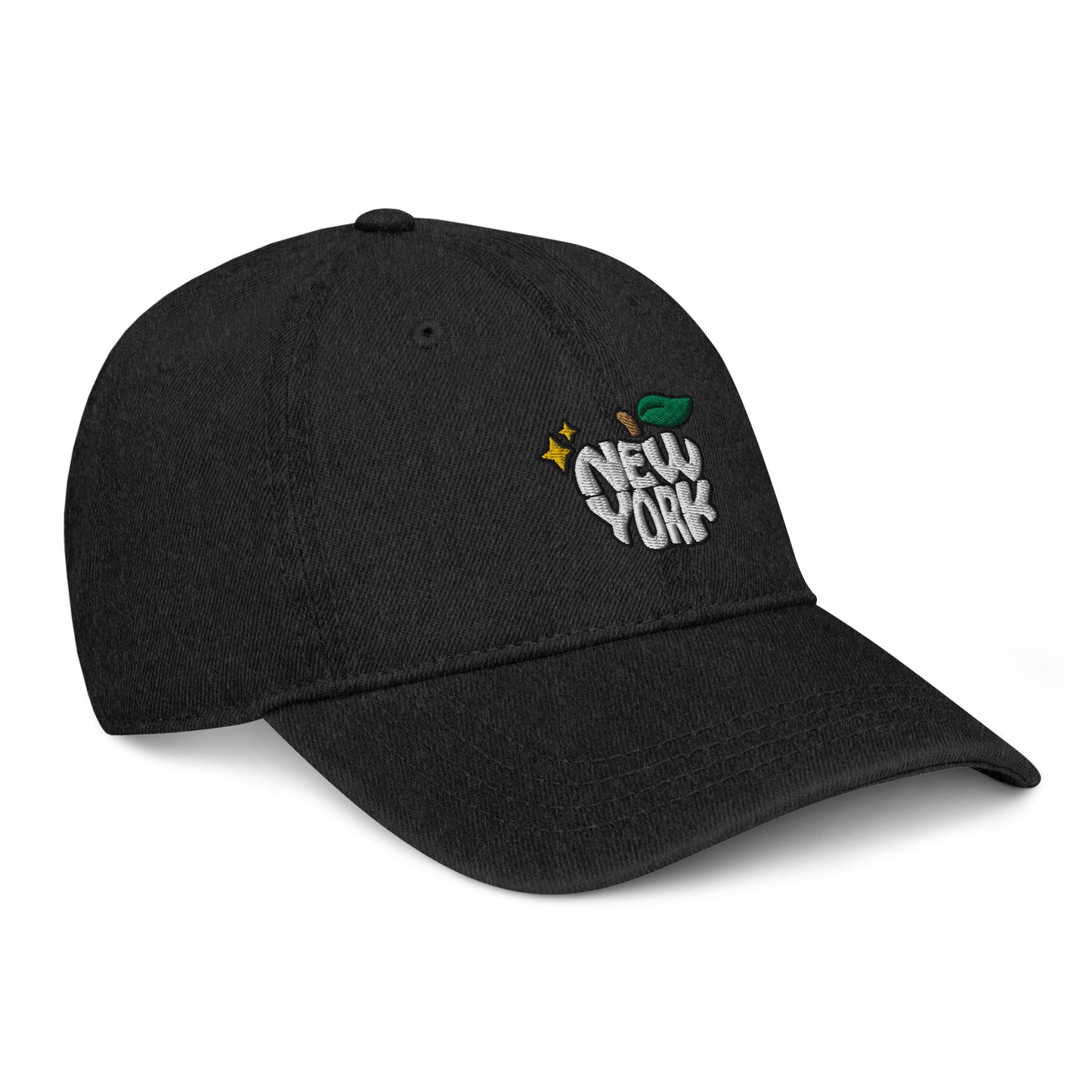 New York Apple Logo Embroidered Black Denim Hat Scattered Streetwear