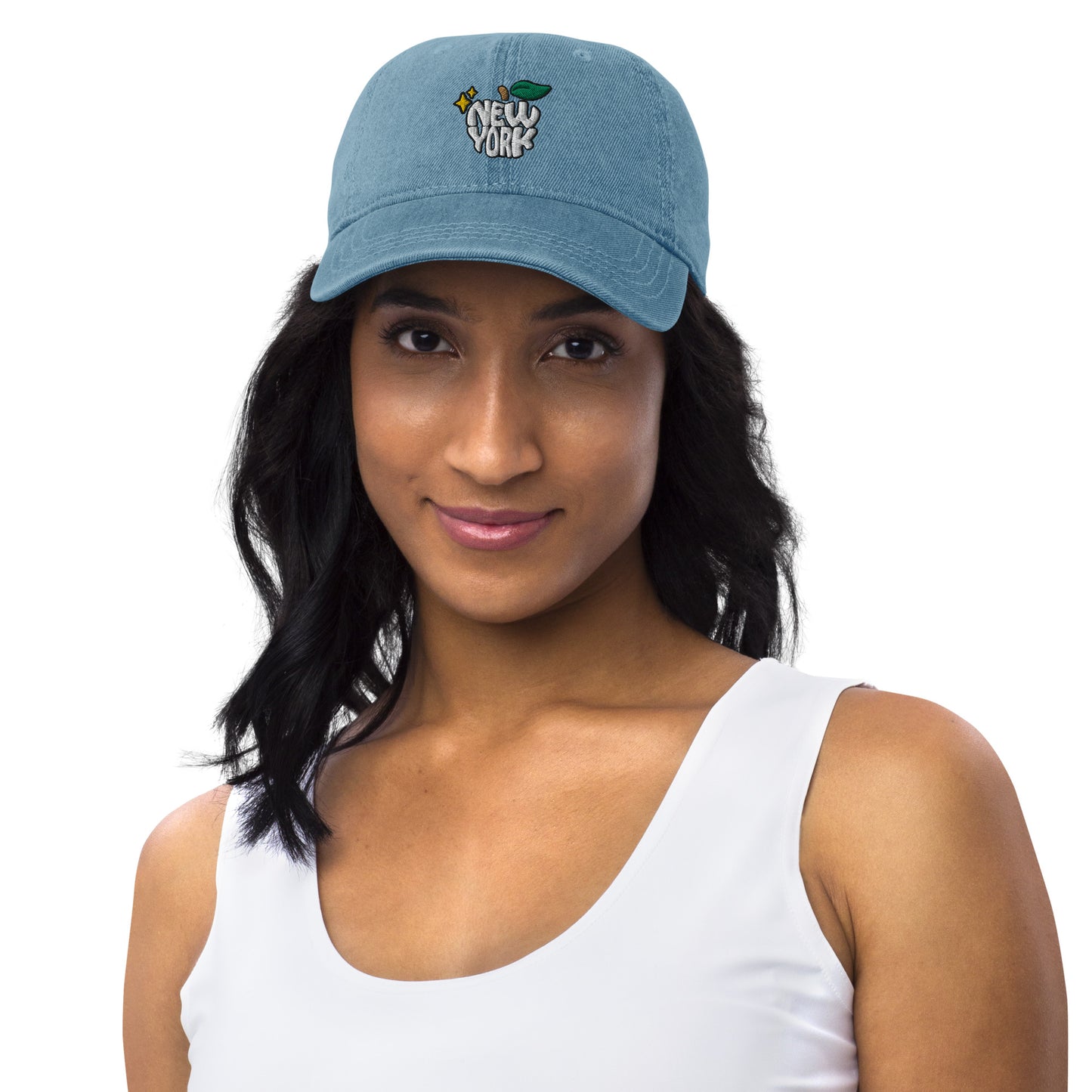 New York Apple Logo Embroidered Blue Denim Hat Scattered Streetwear