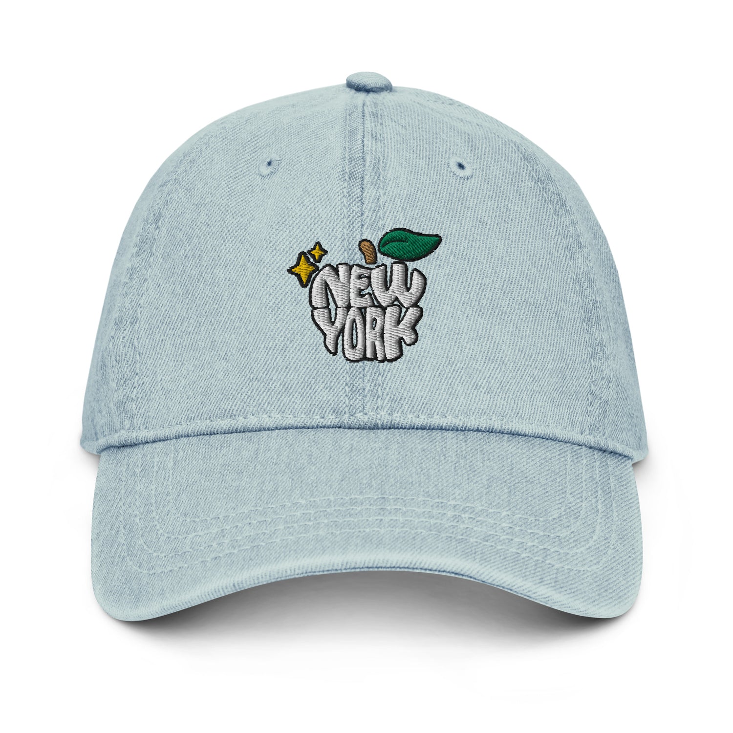 New York Apple Logo Embroidered Light Blue Denim Hat Scattered Streetwear