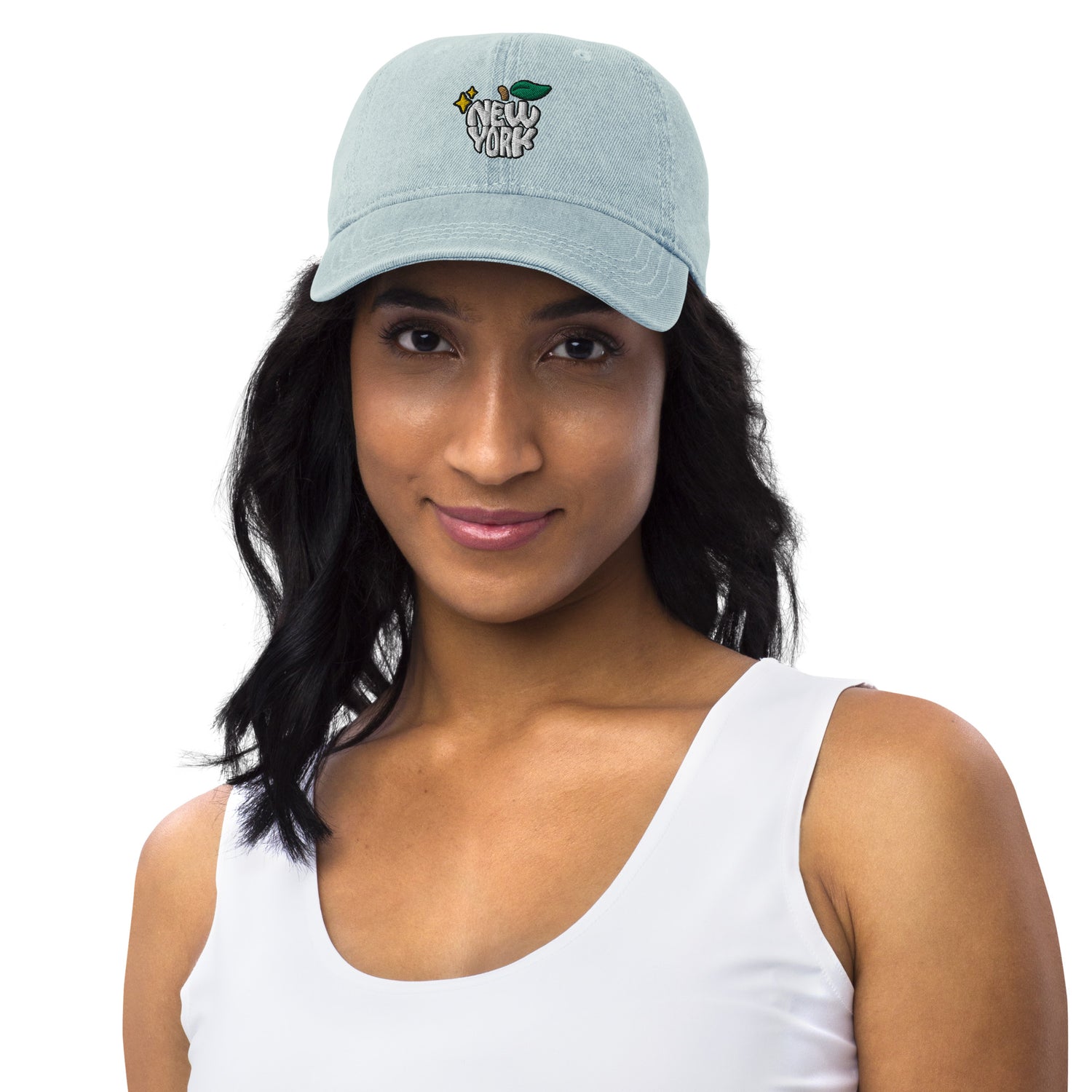 New York Apple Logo Embroidered Light Blue Denim Hat Scattered Streetwear