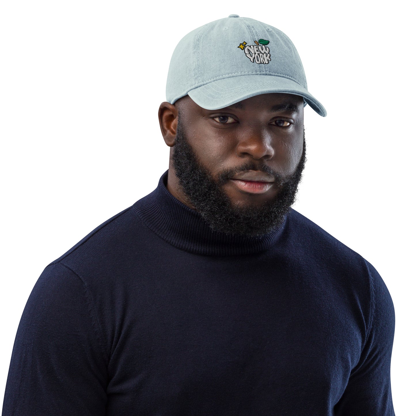 New York Apple Logo Embroidered Light Blue Denim Hat Scattered Streetwear