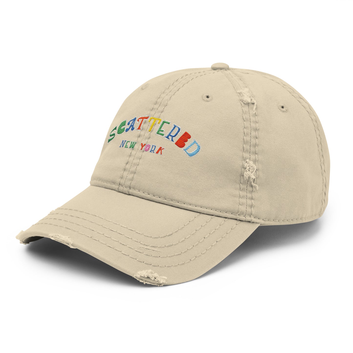 Scattered Van Cleef Style Logo Embroidered Distressed Dad Hat