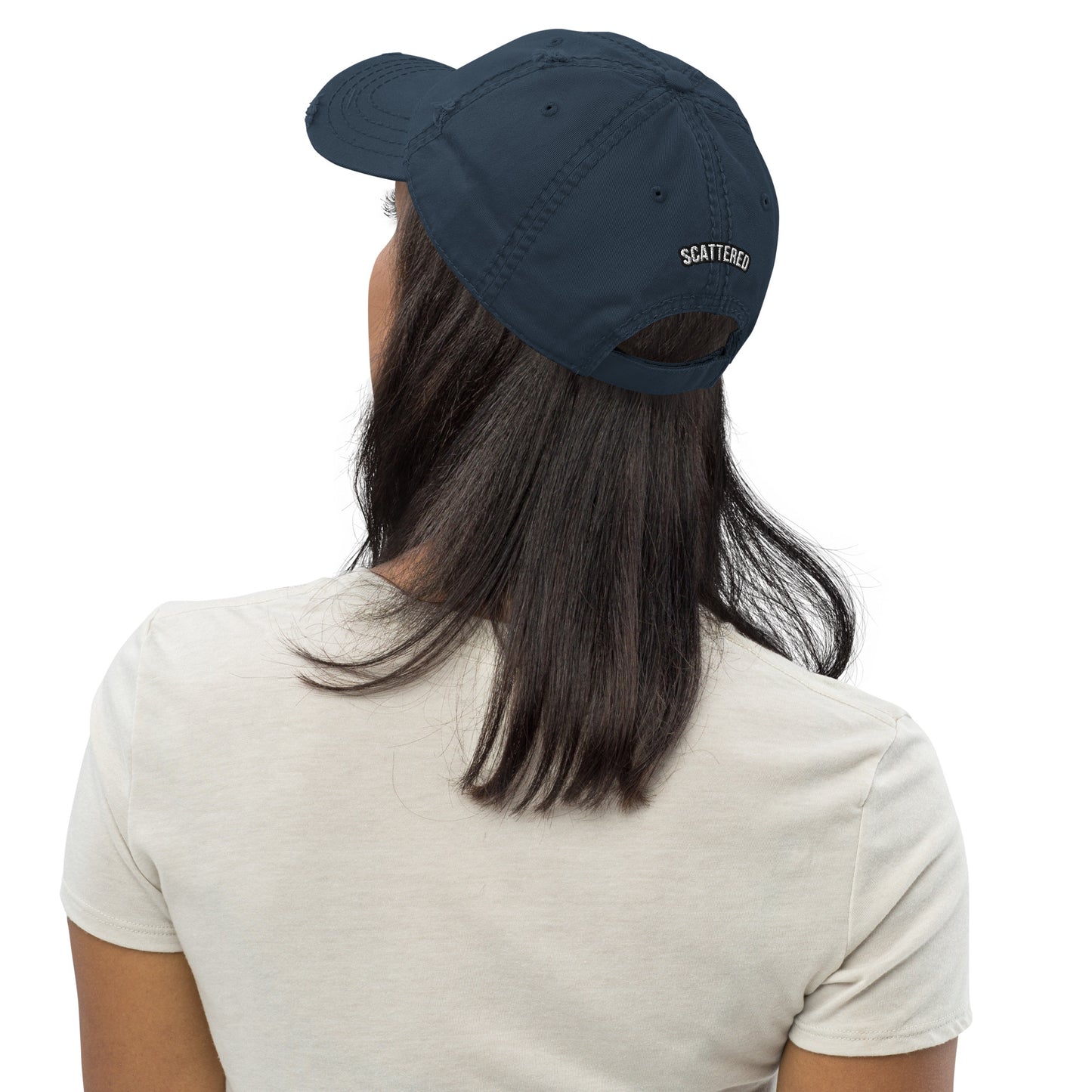 New York Apple Logo Embroidered Navy Blue Distressed Dad Hat Scattered Streetwear