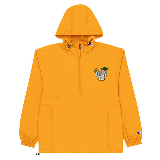 New York Apple Logo Embroidered Yellow Champion Packable Windbreaker Jacket Scattered Streetwear