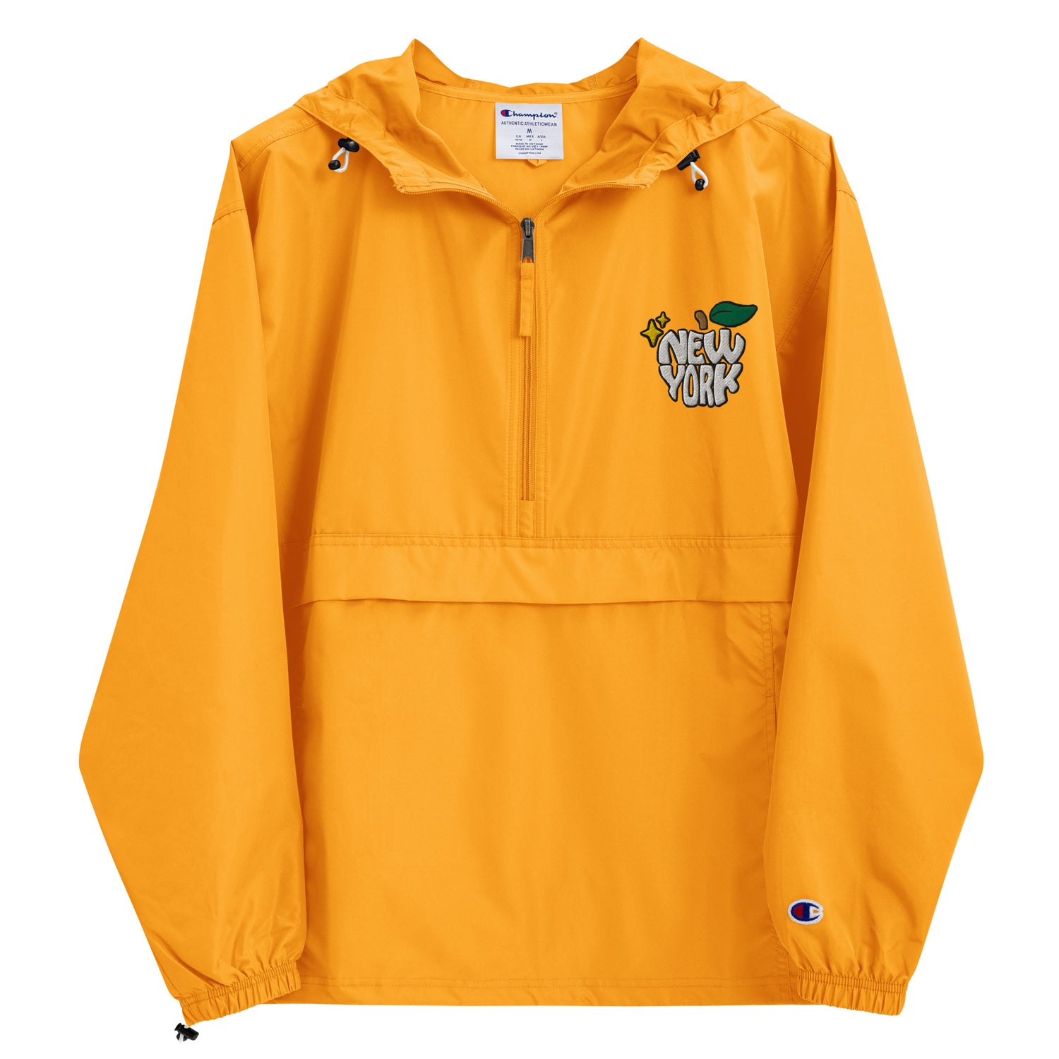 New York Apple Logo Embroidered Yellow Champion Packable Windbreaker Jacket Scattered Streetwear