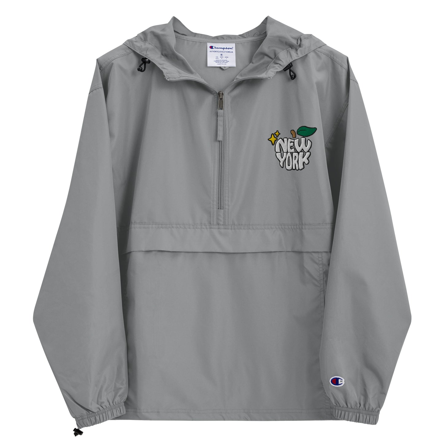 New York Apple Logo Embroidered Grey Champion Packable Windbreaker Jacket Scattered Streetwear