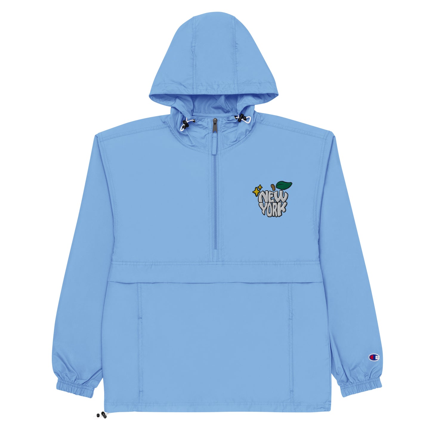 New York Apple Logo Embroidered Baby Blue Champion Packable Windbreaker Jacket Scattered Streetwear