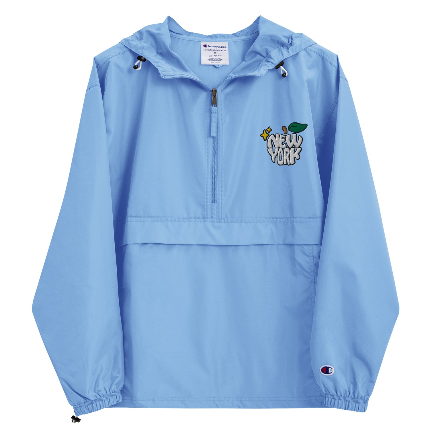 New York Apple Logo Embroidered Baby Blue Champion Packable Windbreaker Jacket Scattered Streetwear