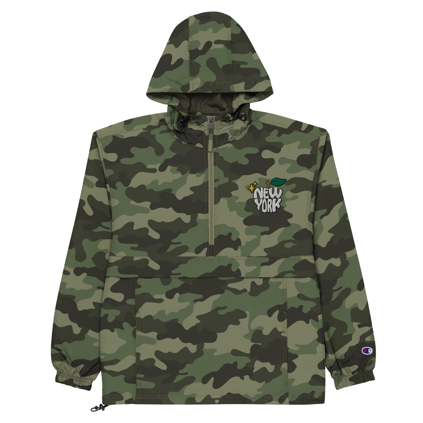 New York Apple Logo Embroidered Camo Champion Packable Windbreaker Jacket Scattered Streetwear