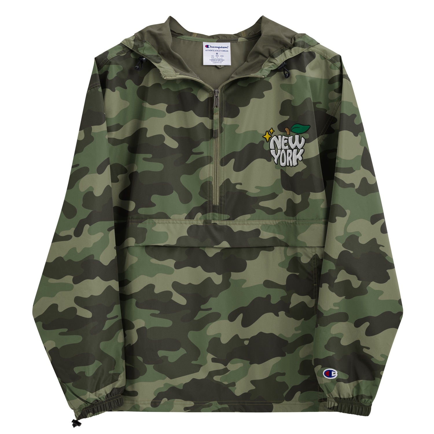 New York Apple Logo Embroidered Camo Champion Packable Windbreaker Jacket Scattered Streetwear