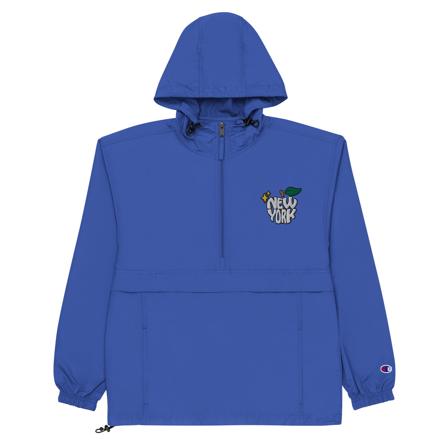 New York Apple Logo Embroidered Royal Blue Champion Packable Windbreaker Jacket Scattered Streetwear