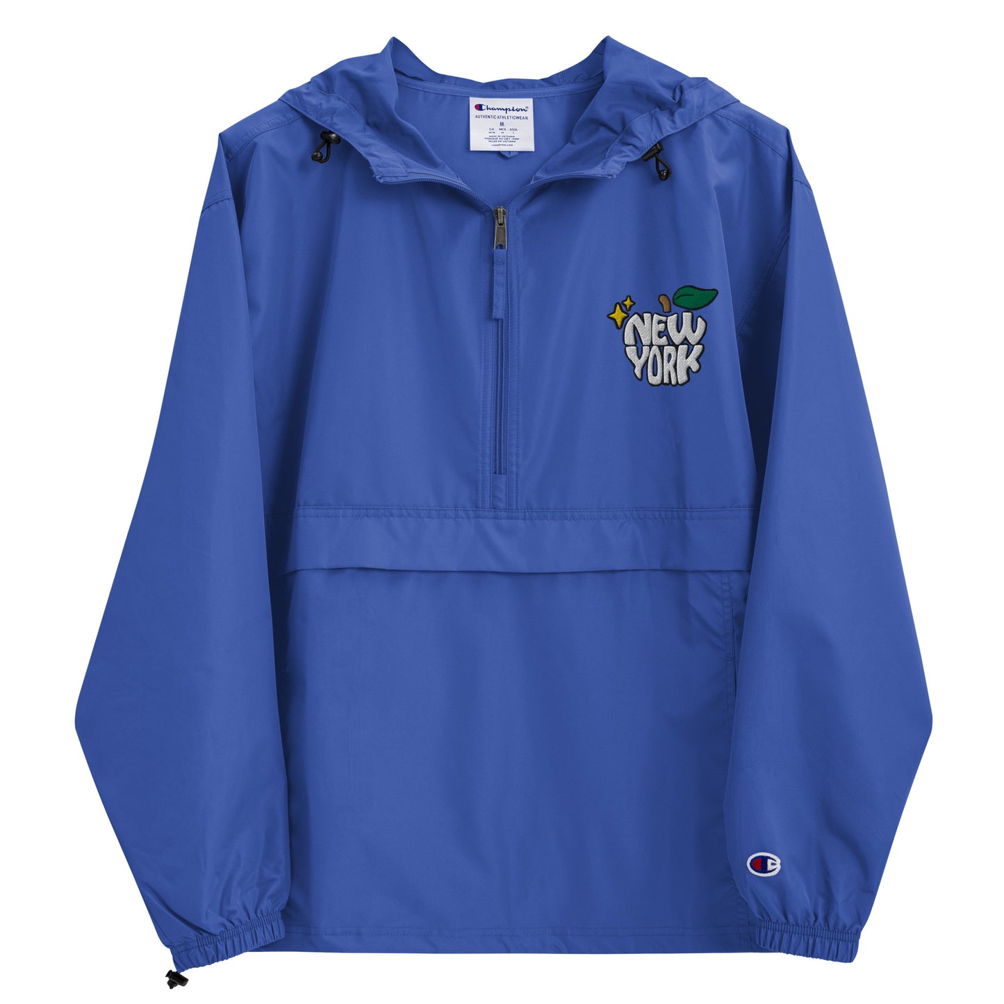 New York Apple Logo Embroidered Royal Blue Champion Packable Windbreaker Jacket Scattered Streetwear