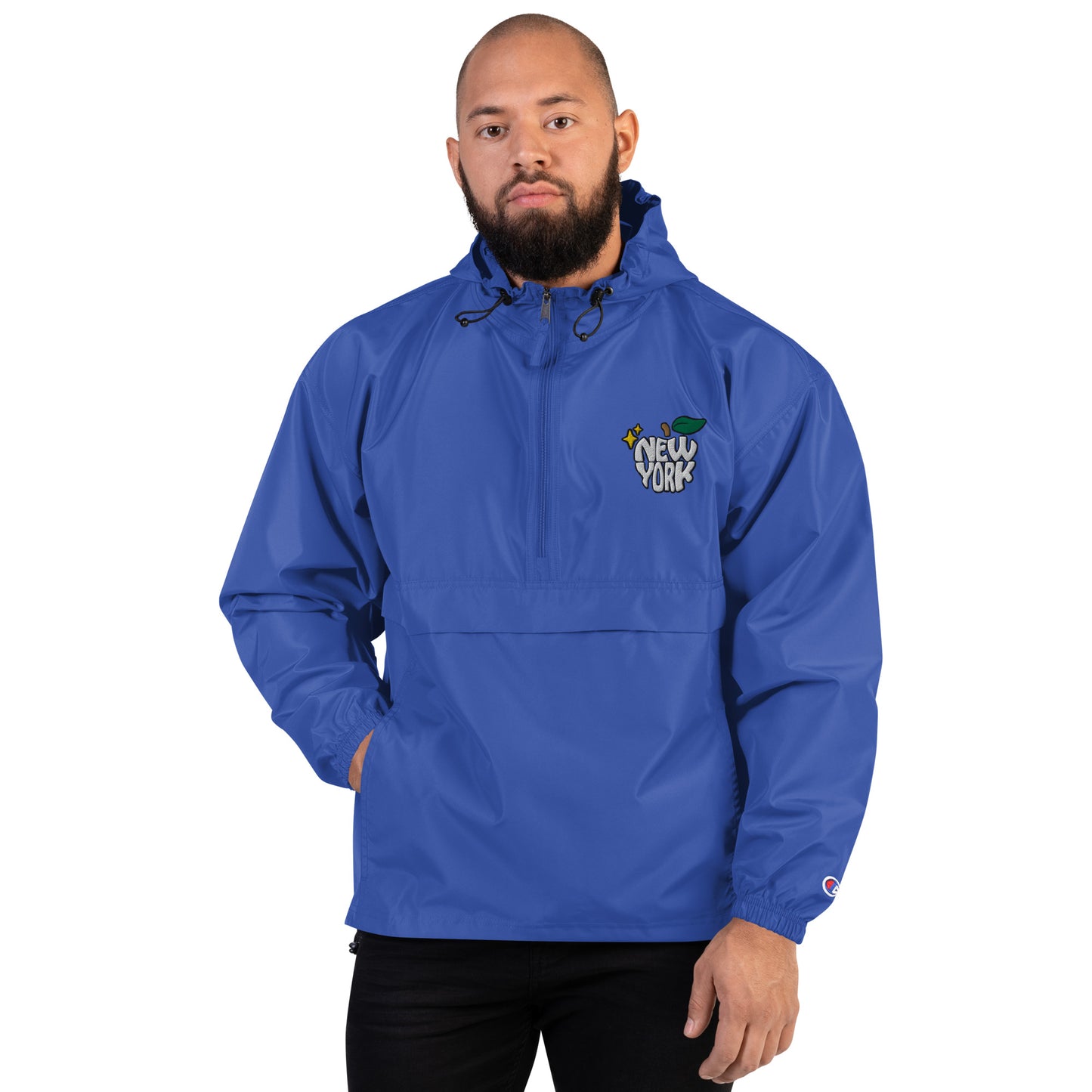 New York Apple Logo Embroidered Royal Blue Champion Packable Windbreaker Jacket Scattered Streetwear