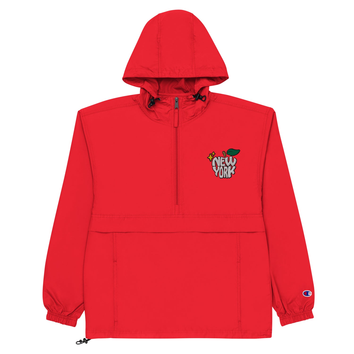 New York Apple Logo Embroidered Red Champion Packable Windbreaker Jacket Scattered Streetwear