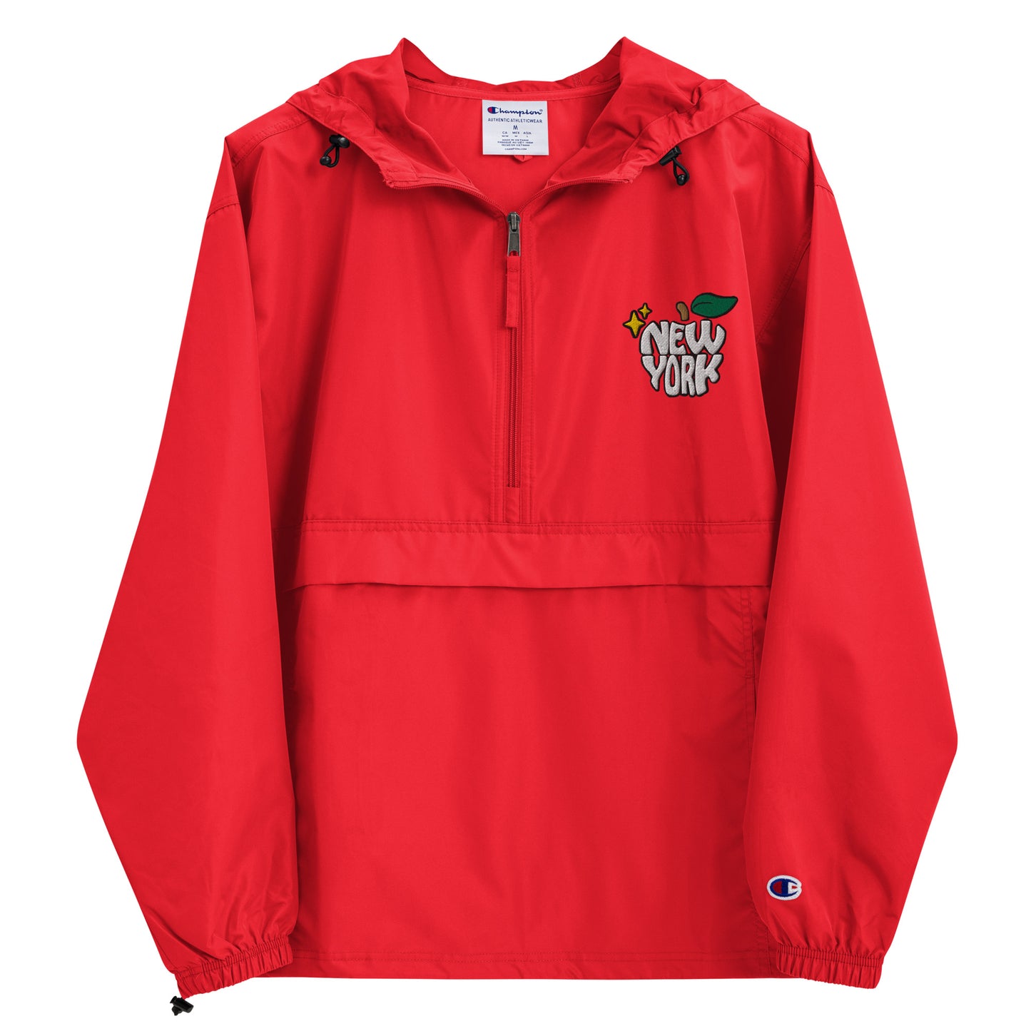 New York Apple Logo Embroidered Red Champion Packable Windbreaker Jacket Scattered Streetwear