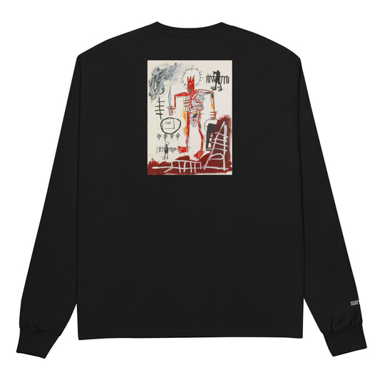 Jean-Michel Basquiat "Untitled" Artwork Printed Premium Black Champion Crewneck Long Sleeve Shirt Scattered Streetwear