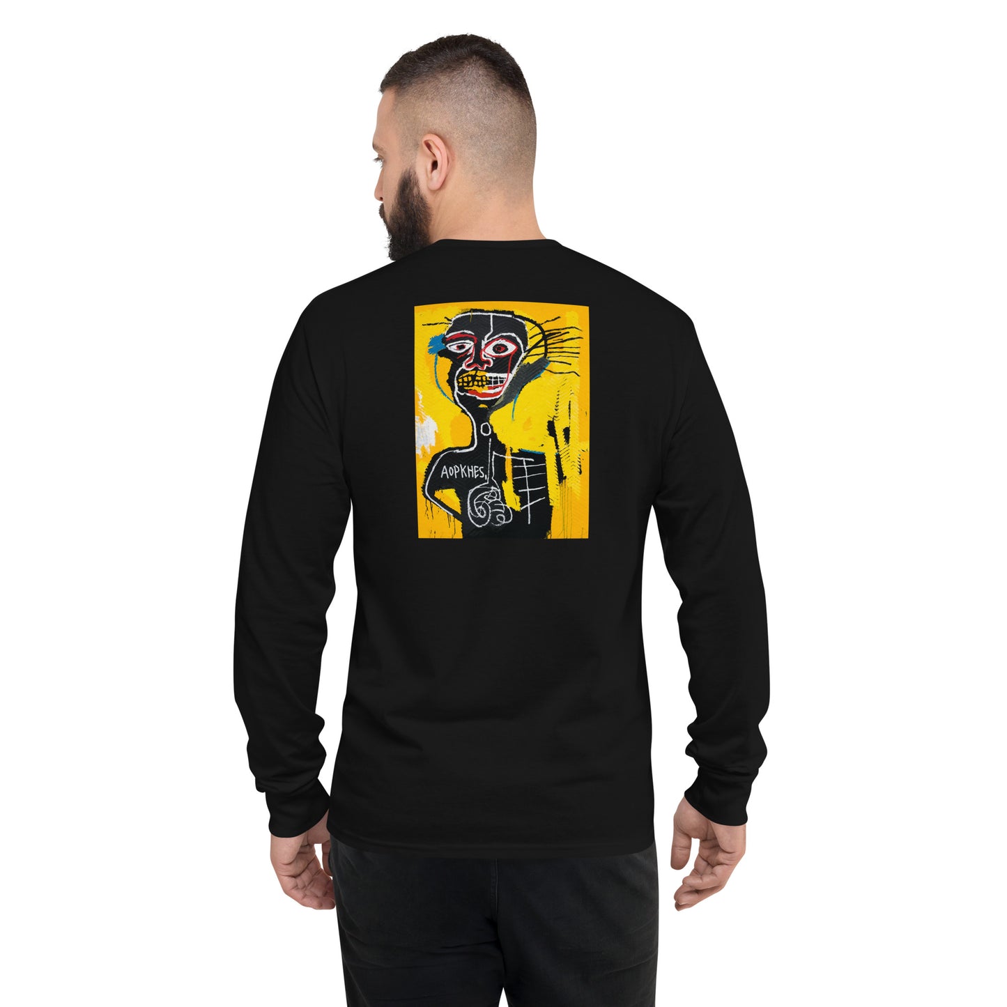 Jean-Michel Basquiat "Cabeza" Artwork Printed Premium Black Champion Crewneck Long Sleeve Shirt Scattered Streetwear