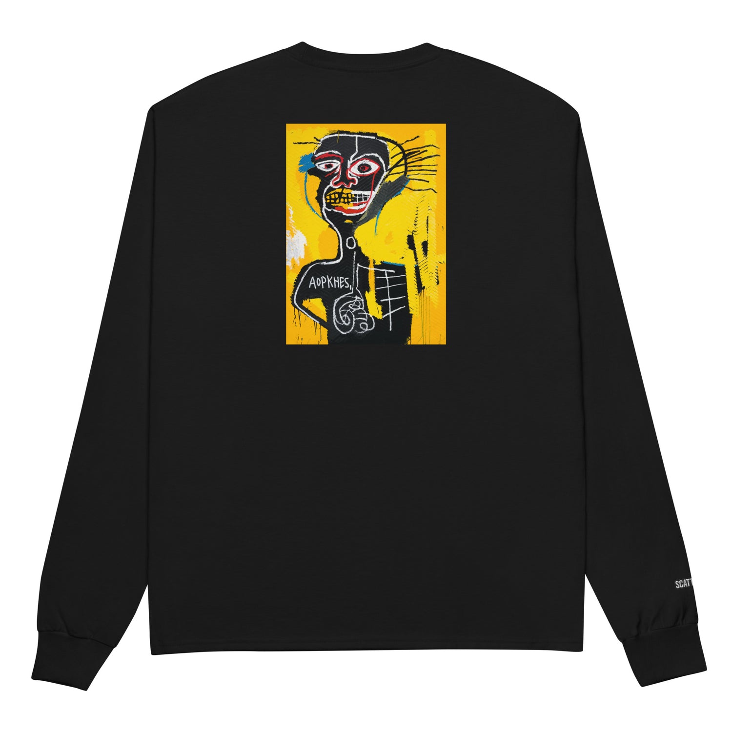 Jean-Michel Basquiat "Cabeza" Artwork Printed Premium Black Champion Crewneck Long Sleeve Shirt Scattered Streetwear