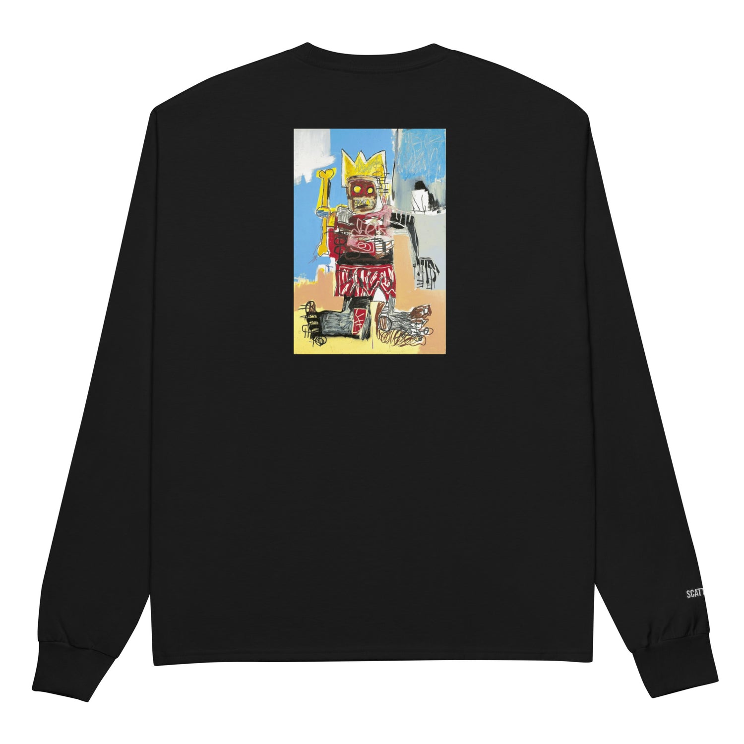 Jean-Michel Basquiat "Untitled" Artwork Printed Premium Black Champion Crewneck Long Sleeve Shirt Scattered Streetwear