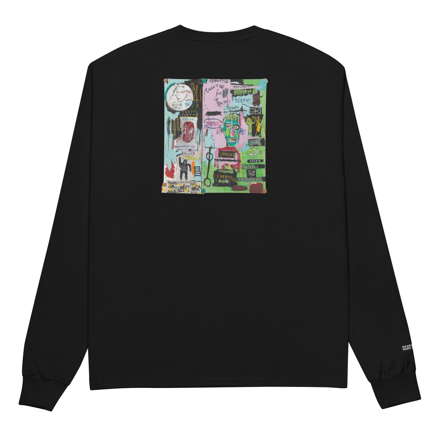 Jean-Michel Basquiat "In Italian" Artwork Printed Premium Black Champion Crewneck Long Sleeve Shirt Scattered Streetwear