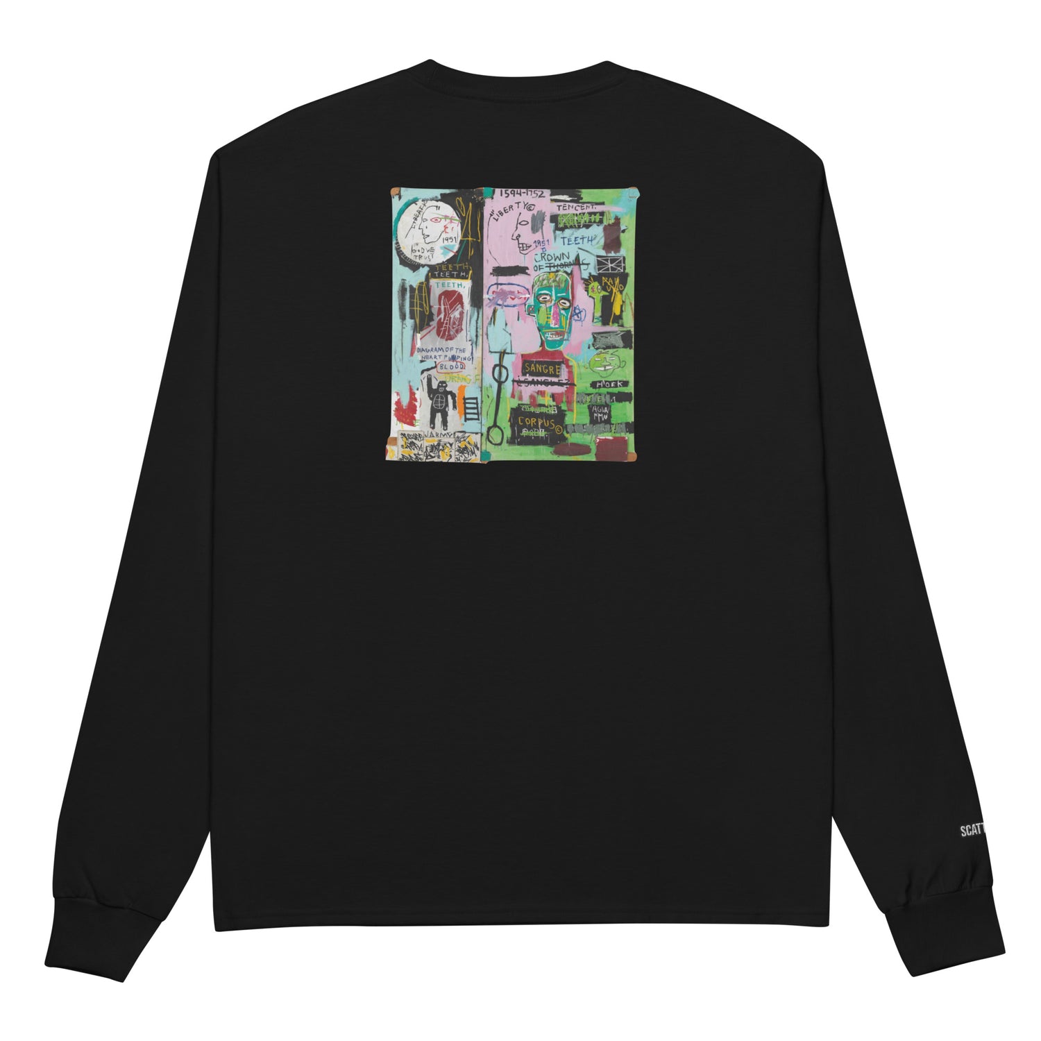Jean-Michel Basquiat "In Italian" Artwork Printed Premium Black Champion Crewneck Long Sleeve Shirt Scattered Streetwear