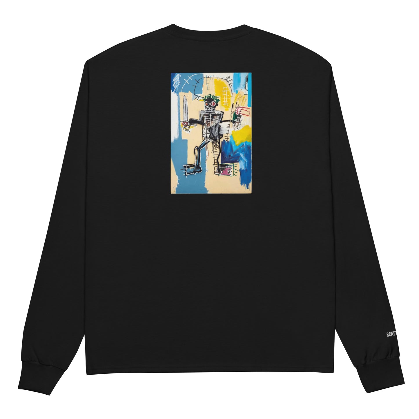 Jean-Michel Basquiat "Warrior" Artwork Printed Premium Black Champion Crewneck Long Sleeve Shirt Scattered Streetwear