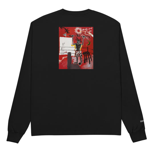 Jean-Michel Basquiat "The Ring" Artwork Printed Premium Black Champion Crewneck Long Sleeve Shirt Scattered Streetwear