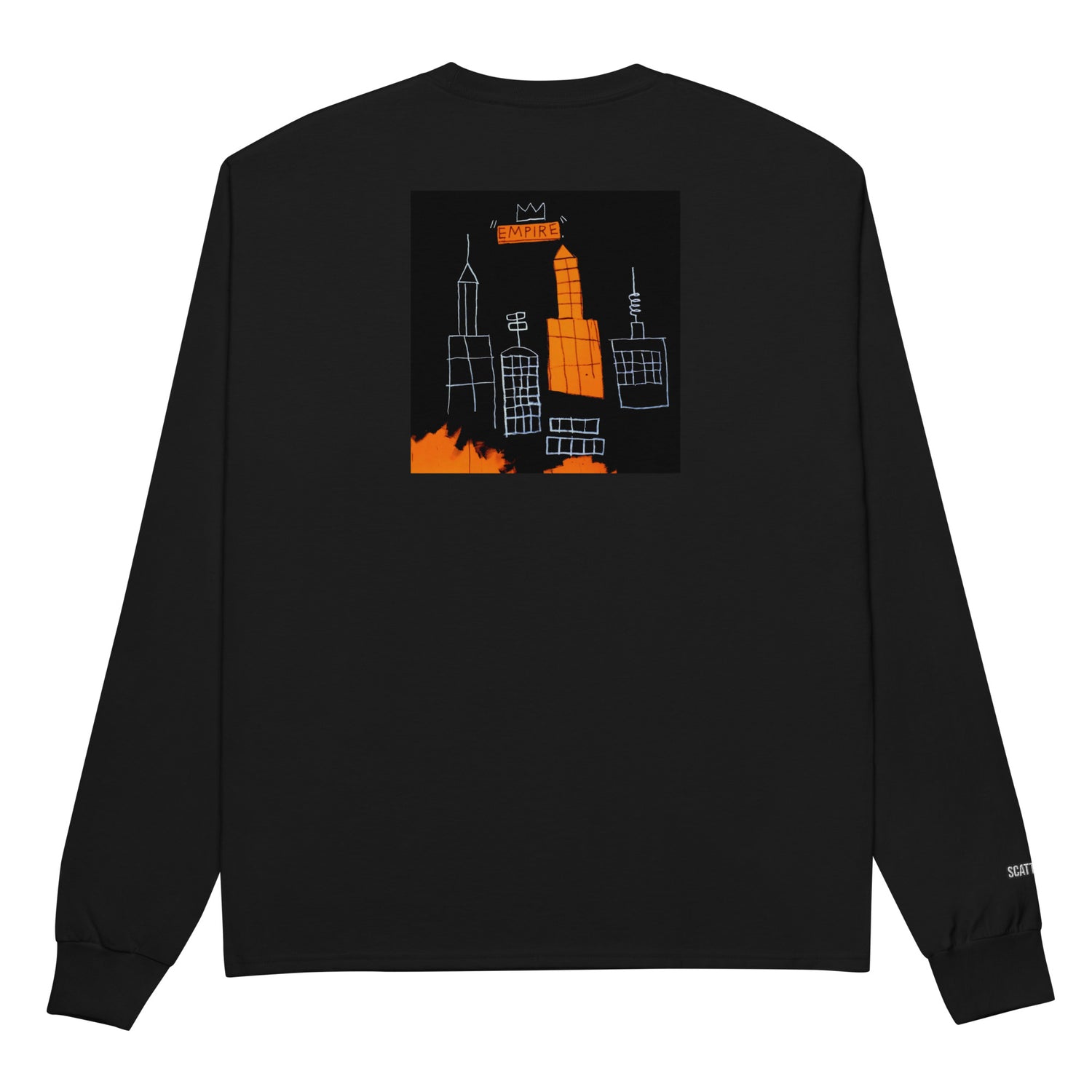 Jean-Michel Basquiat "Mecca" Artwork Printed Premium Black Champion Crewneck Long Sleeve Shirt Scattered Streetwear