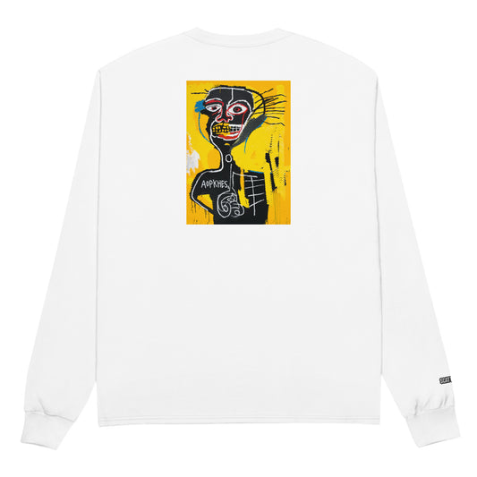 Jean-Michel Basquiat "Cabeza" Artwork Printed Premium White Champion Crewneck Long Sleeve Shirt Scattered Streetwear