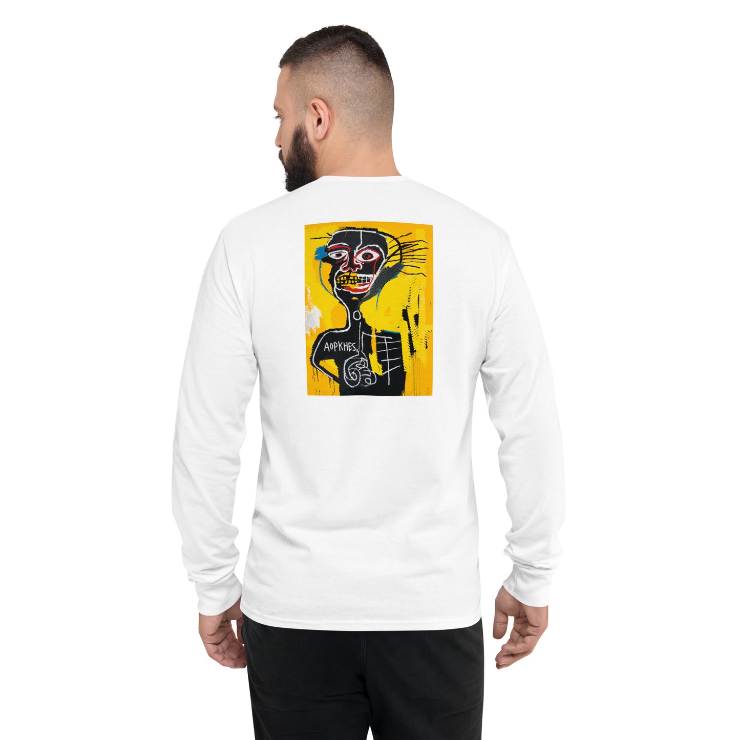 Jean-Michel Basquiat "Cabeza" Artwork Printed Premium White Champion Crewneck Long Sleeve Shirt Scattered Streetwear