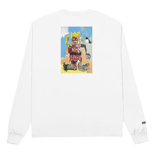 Jean-Michel Basquiat "Untitled" Artwork Printed Premium White Champion Crewneck Long Sleeve Shirt Scattered Streetwear