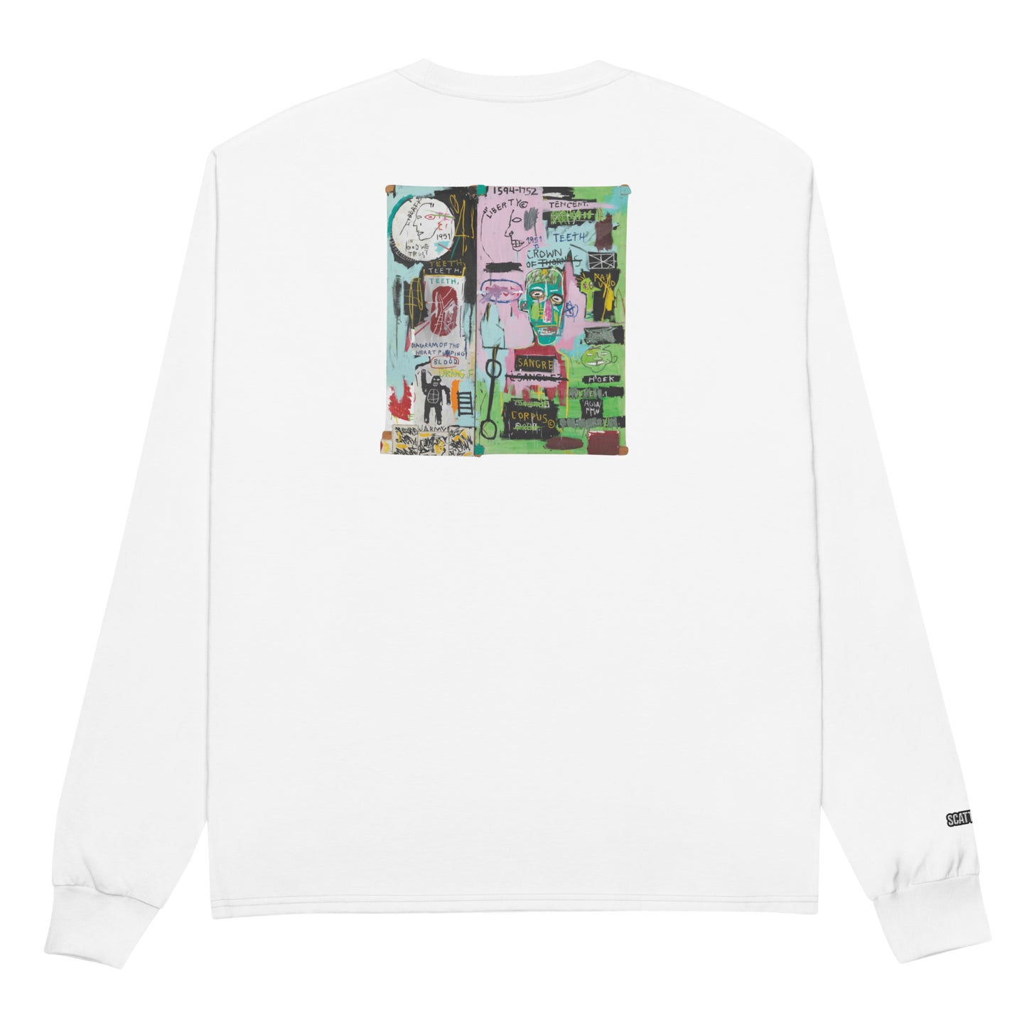 Jean-Michel Basquiat "In Italian" Artwork Printed Premium White Champion Crewneck Long Sleeve Shirt Scattered Streetwear