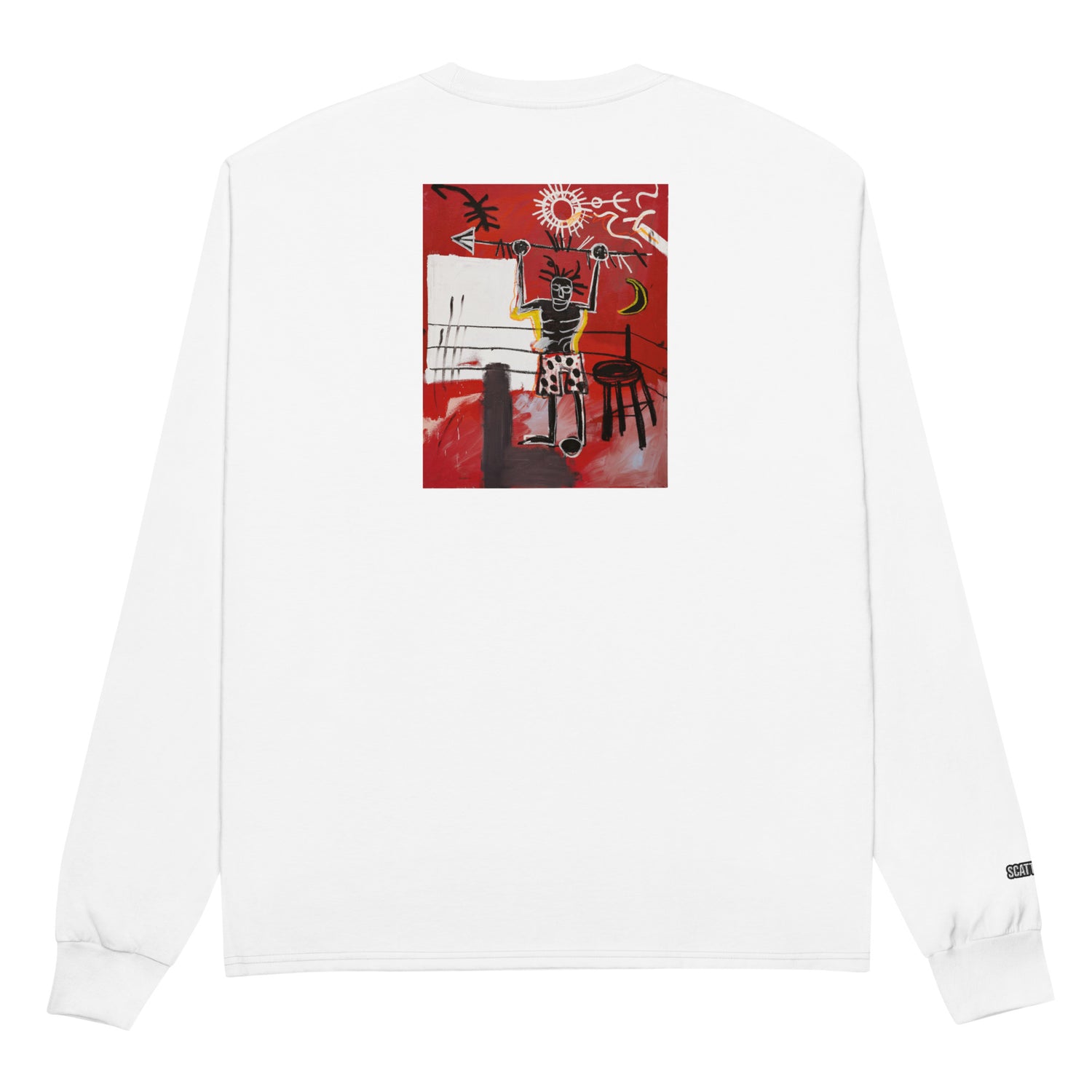 Jean-Michel Basquiat "The Ring" Artwork Printed Premium White Champion Crewneck Long Sleeve Shirt Scattered Streetwear