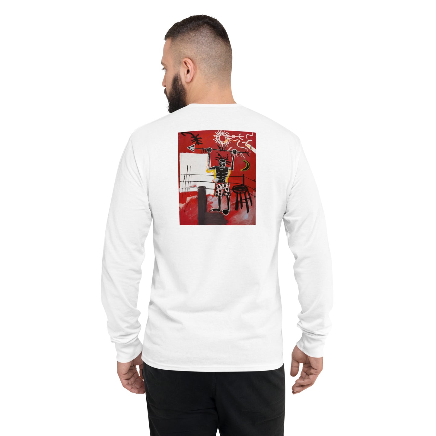 Jean-Michel Basquiat "The Ring" Artwork Printed Premium White Champion Crewneck Long Sleeve Shirt Scattered Streetwear