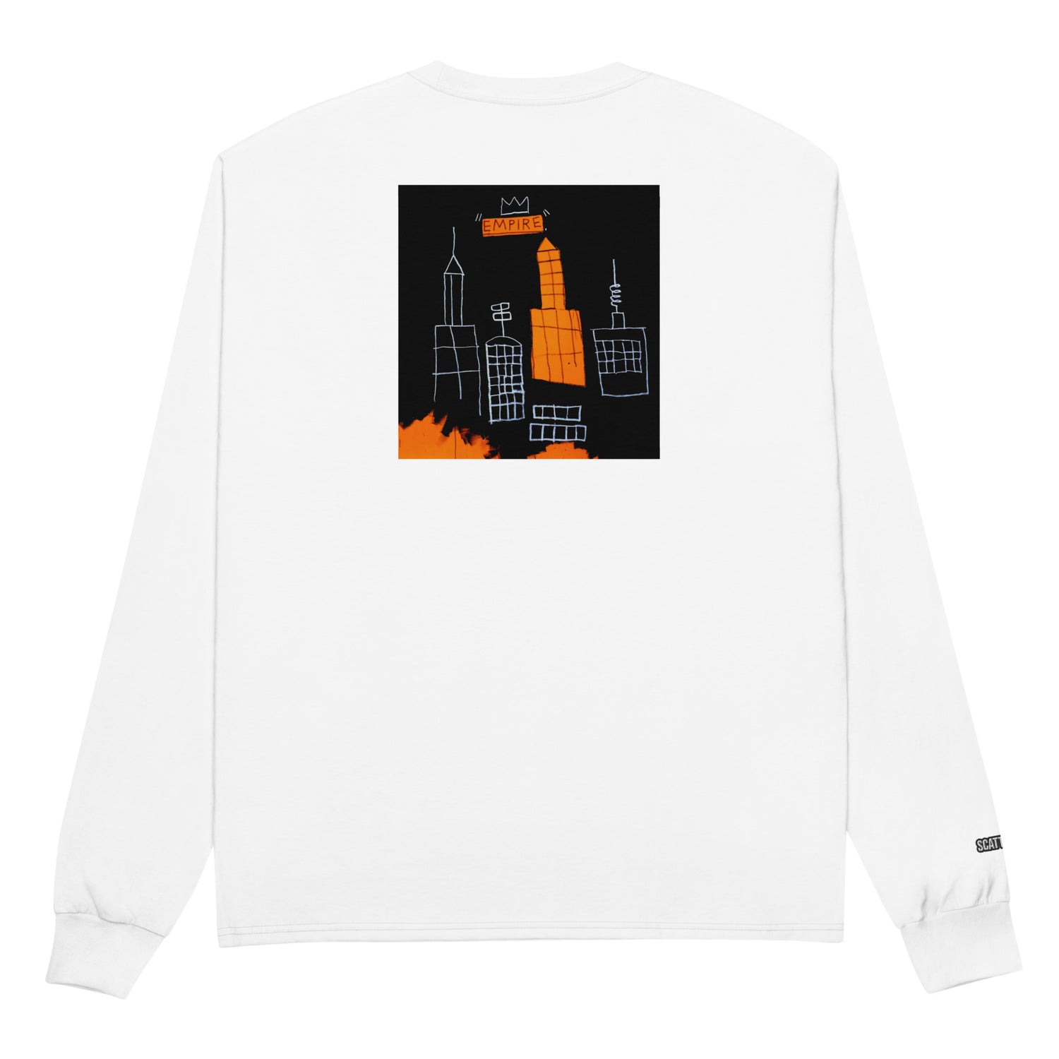 Jean-Michel Basquiat "Mecca" Artwork Printed Premium White Champion Crewneck Long Sleeve Shirt Scattered Streetwear