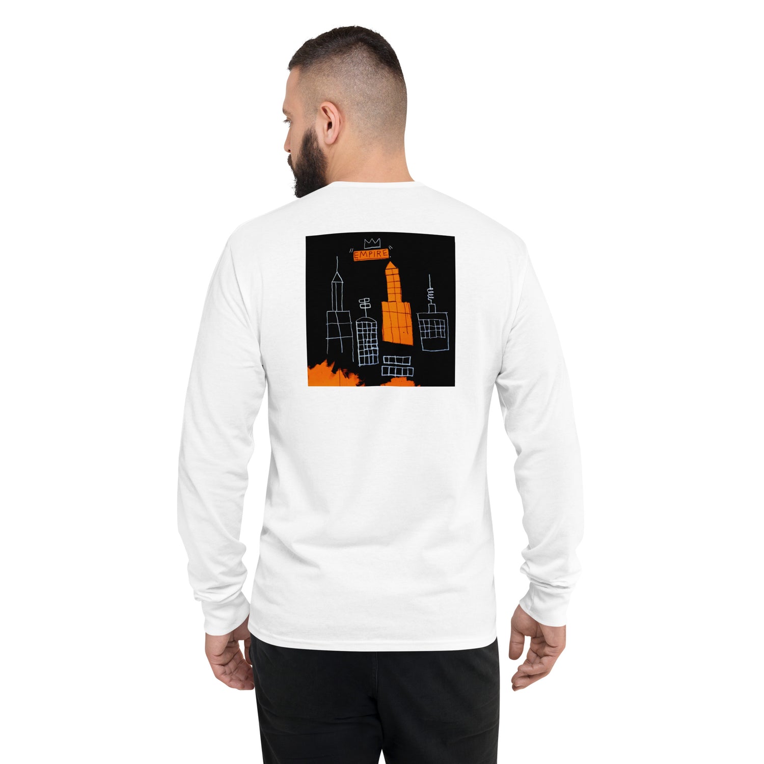 Jean-Michel Basquiat "Mecca" Artwork Printed Premium White Champion Crewneck Long Sleeve Shirt Scattered Streetwear